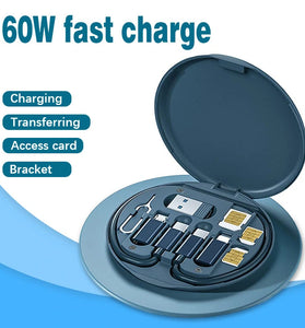 RC-190 60W Mini Data Cable Storage Kit Box Type-C to Type-C Cable with USB/Android/iP Converter Port Mobile Phone Holder Multifunctional Box