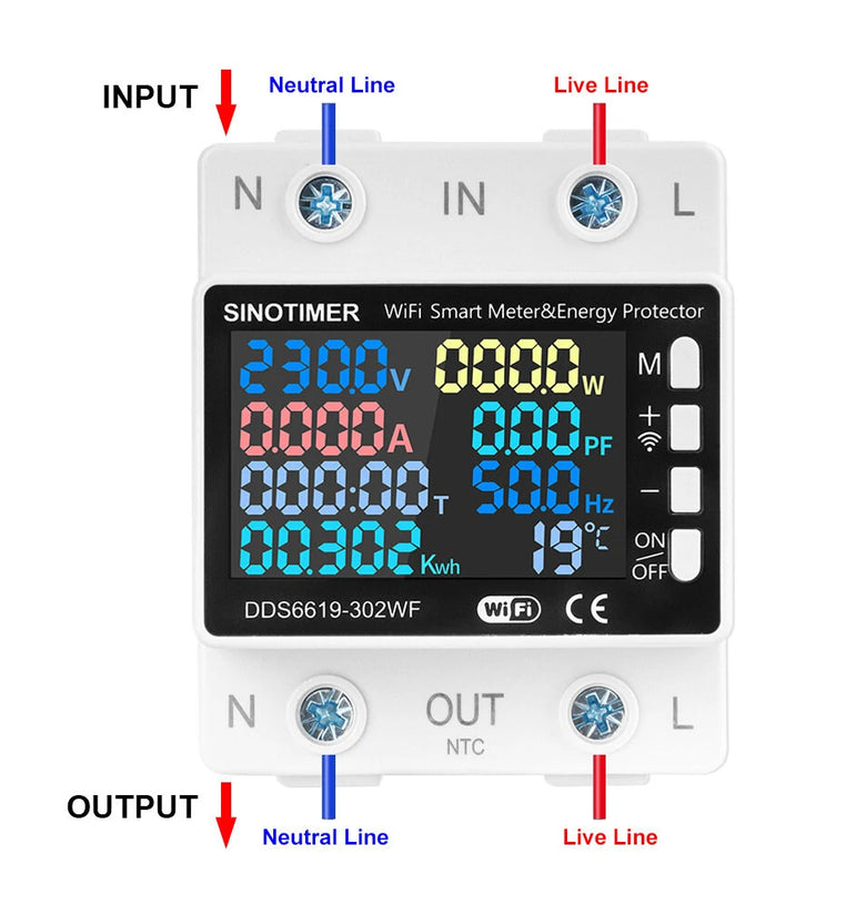 DDS6619 Tuya Smart WiFi Multifunctional Energy Meter 170~270V Voltage Range 0~63A Current Over/Under-Voltage Protection Remote Access High Accuracy Power Consumption Monitor