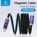 Hagibis SX04S 240W Magnetic USB-C to USB-C Cable with LED Display PD3.1 Fast Charging Data Transmission Copper Core Line 1M/2M Long for iPhone 16 16 Pro 15 15 Plus for Huawei Mate XT for Xiaomi 15pro for Samsung Galaxy Z Flip6
