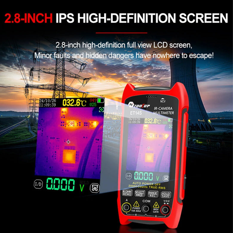 TOOLTOP ET14S/ET14SPRO Thermal Imaging Multimeter & PCB Circuit Board Tester ISR 240x240 -20C to +550C 25HZ 1000V DC 750V AC 10A Resistance Measurement