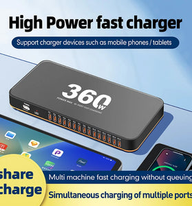 Bakeey WLX-815C 360W 15-Port USB PD Charger 15USB-C PD3.0/2.0 Fast Charging Desktop Charging Station EU Plug US Plug for iPhone 16 16 Plus 15 Pro 14 13 for Huawei Mate XT for Xiaomi 15pro for Samsung Galaxy Z Flip6