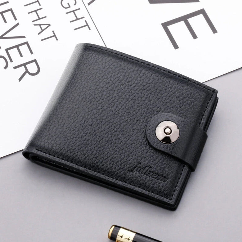 Men's Sleek Compact Wallet with Magnetic Closure - Fashionable Soft Faux Leather, Multiple Card Slots & Large Capacity
