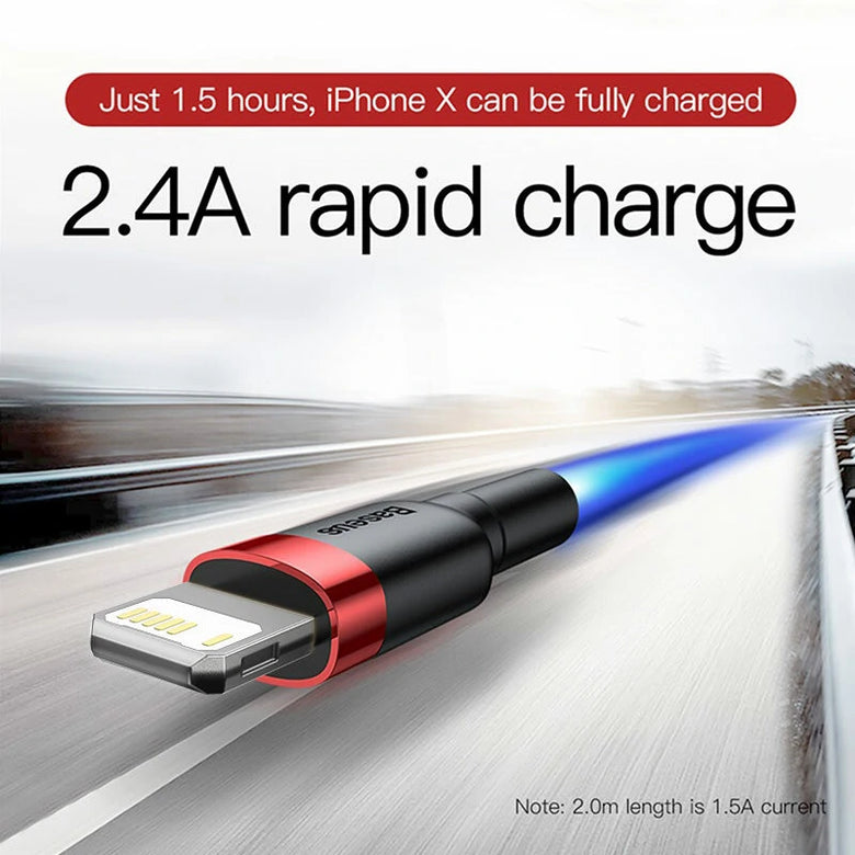 Baseus 2.4A USB-A to iP Cable Fast Charging Data Transmission Nylon Braided Core Line 0.5M/1M/2M/3M Long for iPhone 14 14Pro 14 Pro Max for iPad Pro