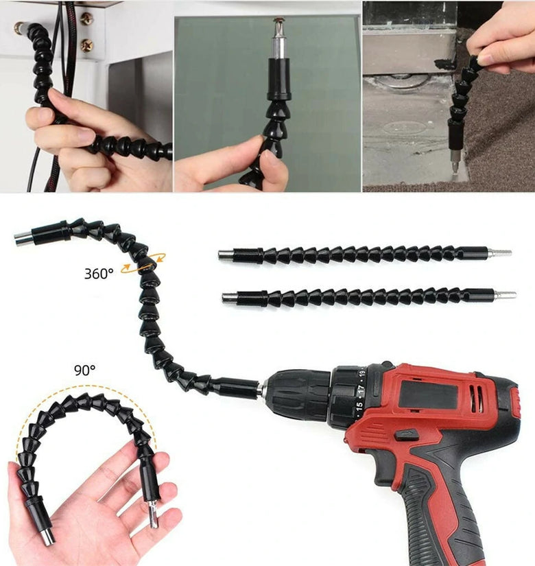 Drillpro 16Pcs/Set Flexible Drill Extension Hex Shank Drill Nut Driver Bit Set Bendable Drill Bit Extension+Universal Socket Adapter+Screwdriver Bit+Right Angle Drill Extension