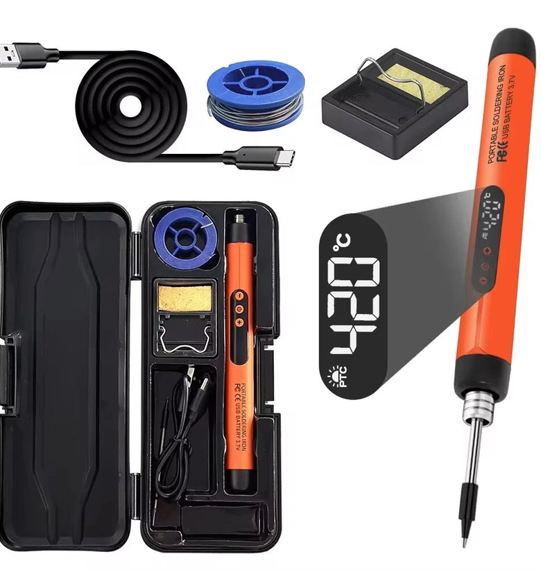 Wireless USB Soldering Iron 8W Adjustable Temperature 300-450C Type-C Charging High-Capacity Battery Quick Heating Portable Soldering Tool with Accessories