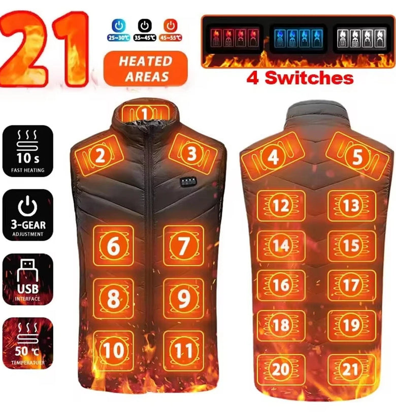 21 Heated Zones 4 Switches Electric Heated Jackets Sportswear Coat For Men Women Outdoor Camping