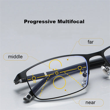 Photochromic Auto Zoom Reading Glasses HD Near Far Anti-blue Light Business Presbyopia Glasses