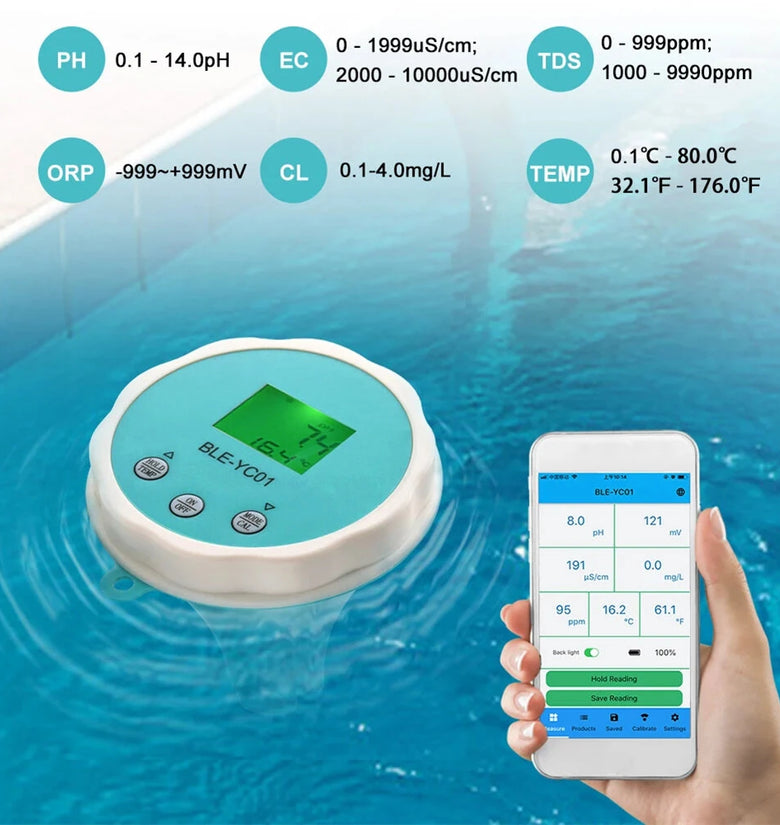 6 in1 Water Quality Detector PH EC TDS ORP CL Temperature Calibration Chlorine Water Tester APP Online Monitor for Swimming Pool