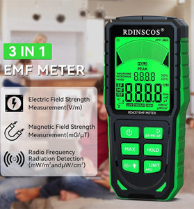 RD637 EMF Detector 3-in-1 Portable EMF Meter for 5G WiFi Smart Meters Tri-Color LCD Accurate Measurement Rechargeable Battery High-Precision Sensor