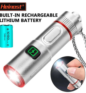 300LM Powerful EDC LED Keychain Flashlight With Battery Rechargeable Mini Torch Portable Work Light with Magnet Back Clip, Alloy Chain