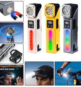 T130 Motion Sensor Multifunction LED Headlamp with Digital LCD Display Dual Light Source Magnetic Attraction Waterproof Work Lamp for Camping Hiking Cycling