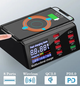 Bakeey 100W 8-Port USB PD Charger PD3.0 QC3.0 Desktop Charging Station Smart Charger 10W Wireless Charger Charging Pad For iPhone 11 SE 2020 Huawei