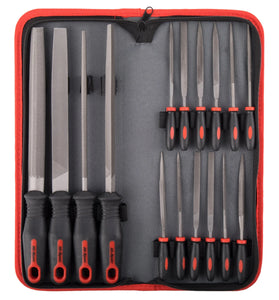 HI-SPEC 16/17 Piece Metal File Set Premium Grade T12 Drop Forged Alloy Steel Triangle/Half-round/Flat/Round Large File and 12pcs Needle Files