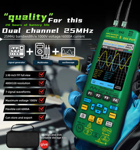 BSIDE Dual Channel 50MHz*2 Vol O7 Handheld Oscilloscope 4-IN-1 Digital Multimeter+Function Signal Generator 6000A Current Tester