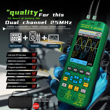 BSIDE Dual Channel 50MHz*2 Vol O7 Handheld Oscilloscope 4-IN-1 Digital Multimeter+Function Signal Generator 6000A Current Tester