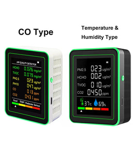 6-in-1 Air Quality Tester HCHO TVOC PM2.5 PM10 CO2 CO/humidity 2 Types USB Type-C Rechargeable Portable Monitor