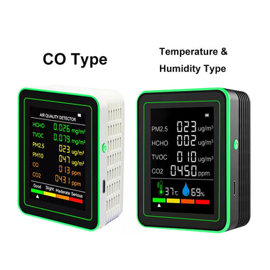 6-in-1 Air Quality Tester HCHO TVOC PM2.5 PM10 CO2 CO/humidity 2 Types USB Type-C Rechargeable Portable Monitor