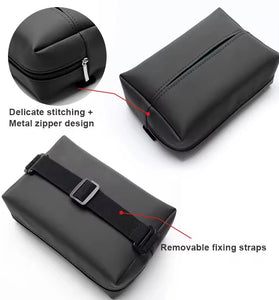 Car Tissue Box Holder PU Leather Car Center Console Armrest Napkin Box Sun Visor Back Seat Tissue Box With Fixed Strap