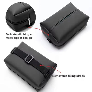 Car Tissue Box Holder PU Leather Car Center Console Armrest Napkin Box Sun Visor Back Seat Tissue Box With Fixed Strap
