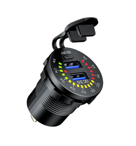 12-24V Dual USB Car Charger Socket Port With Colourful Digital Voltmeter QC 3.0 Fast Charging Bus Trailer Boats