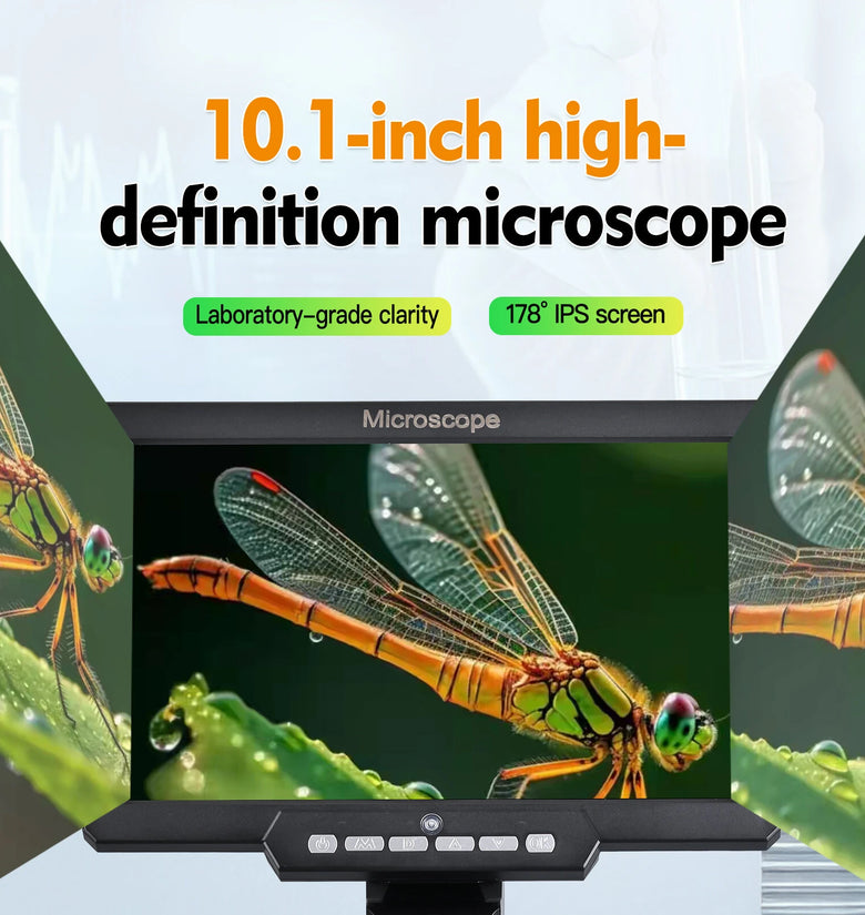 Digital Microscope 1200X Magnification 10.1 inch HD LCD Screen 12MP 8 LED Lights with Battery USB Type-C Microscope for Electronics Biological Research
