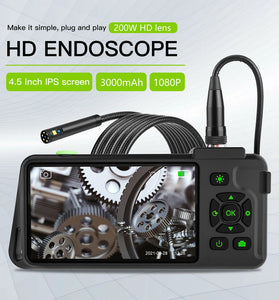 VISHRT 7.9mm Dual Lens 4.5-inch IPS Color Screen Industrial Borescope Waterproof Inspection Camera 3.5/5/10M Rigid Cable