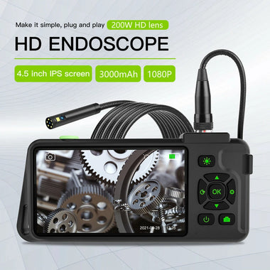 VISHRT 7.9mm Dual Lens 4.5-inch IPS Color Screen Industrial Borescope Waterproof Inspection Camera 3.5/5/10M Rigid Cable