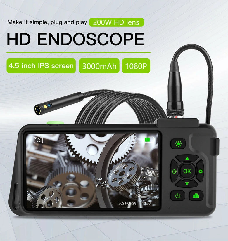 VISHRT 7.9mm Dual Lens 4.5-inch IPS Color Screen Industrial Borescope Waterproof Inspection Camera 3.5/5/10M Rigid Cable
