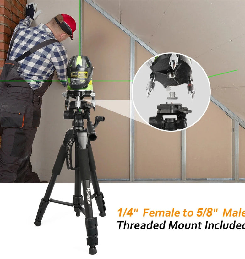 Huepar TPD14A 56-Inch Laser Level Tripod for Camera 44.1lb Load Capacity Aluminum with 3-Way Pan Head 1/4