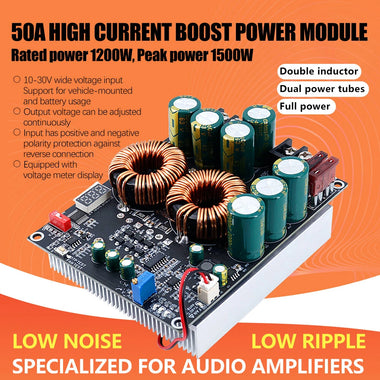 ZK-PW1200 50A High Current Boost Module Non Isolated Power Supply DC 10-30V 1200W Peak 1500W Adjustable Voltage Audio Amplifier