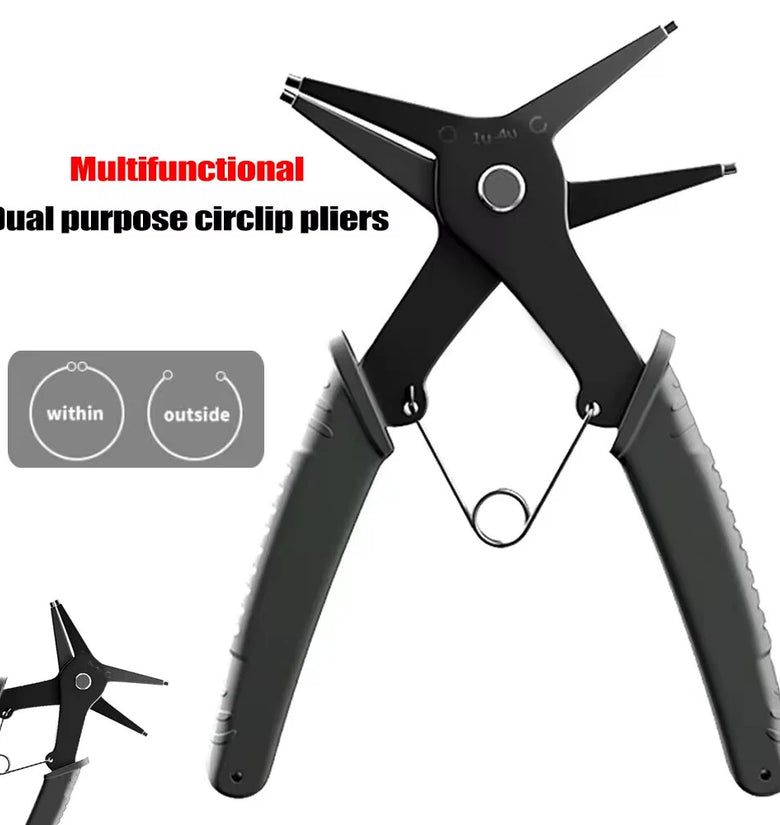 2 in 1 Snap Ring Plier 4 Way Type Multifunctional Dual Purpose Circlip Plier Remover Hand Tool Black