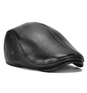 Collrown Men's Outdoor Genuine Leather Berets Forward Cap for Autumn Winter Casual Flat Peaked Hat
