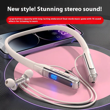 TOURACE BT-125 Headphone Neckband bluetooth Earphone HiFi Surround Stereo Dual Mic ENC Call Noise Cancelling LED Digital Display Flexible Neckband Headphones