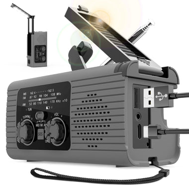 Multifunctional Emergency Radio Solar Hand Crank NOAA Weather Alert AM FM WB Radio Power Bank Flashlight for Outdoor Emergency Survival