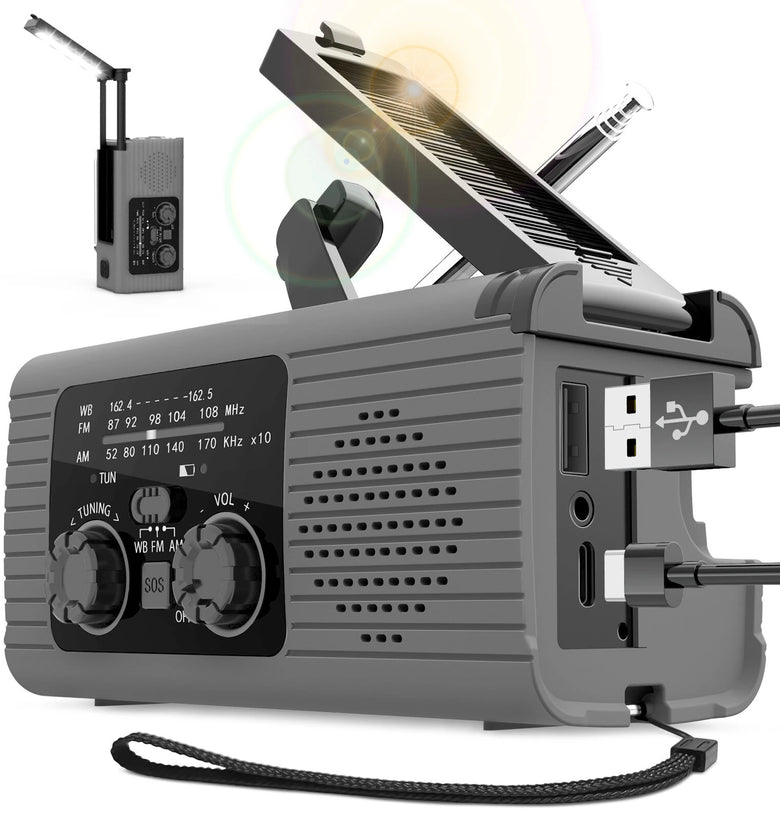 Multifunctional Emergency Radio Solar Hand Crank NOAA Weather Alert AM FM WB Radio Power Bank Flashlight for Outdoor Emergency Survival