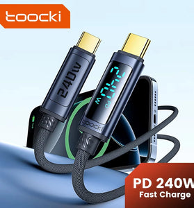 Toocki TQ-X57C4 PD240W USB-C to USB-C Digital Display Cable PD3.1 QC4.0 Fast Charging Data Transmission Copper Core Line 1M/2M Long for iPhone 16 16 Pro 15 14 Pro Max for Xiaomi 15 Pro for Samsung Galaxy S25 Pro