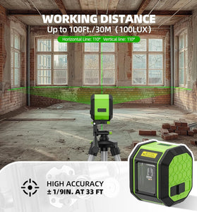 Huepar FC011G Green Laser Level Cross Line Laser100ft Range Self Leveling Accurate Rechargeable Li-ion Battery Type-C Charging IP54