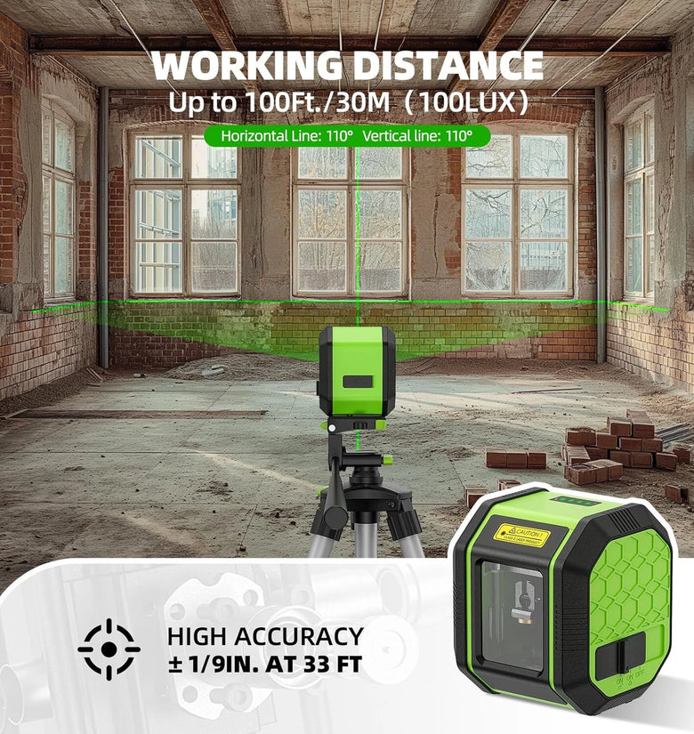 Huepar FC011G Green Laser Level Cross Line Laser100ft Range Self Leveling Accurate Rechargeable Li-ion Battery Type-C Charging IP54