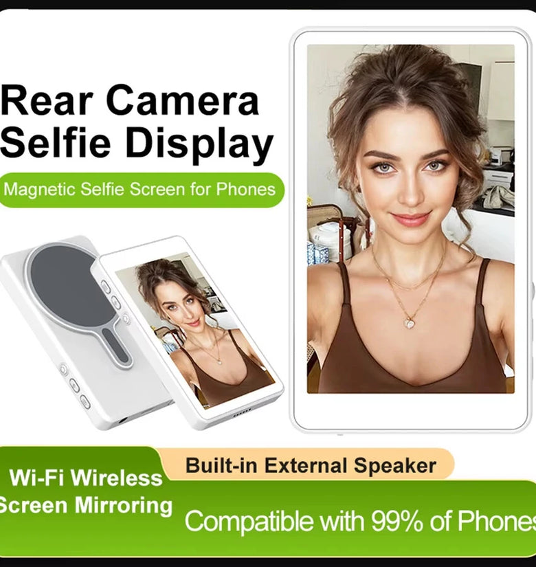 T2 Magnetic Wireless Phone Selfie Screen Mirroring Device 3.97 Inch HD Display 800x480 bluetooth Remote Control for iPhone Android Live Streaming Vlogging Photography