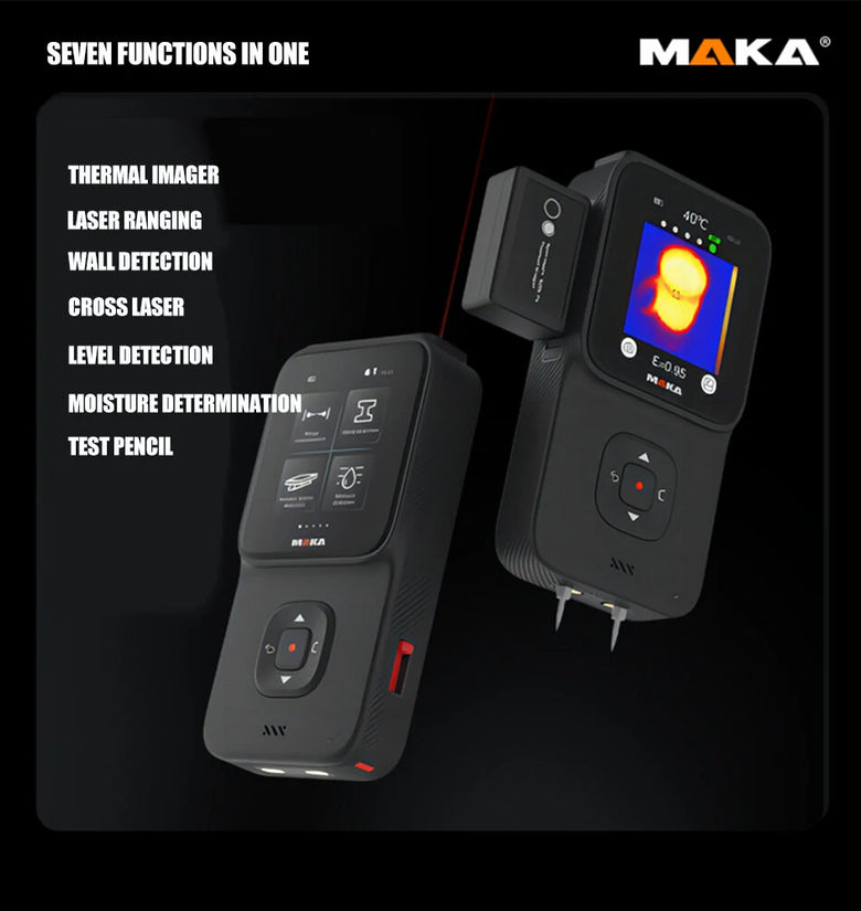 MAKA MK2301 7-in-1 Multifunctional Measurement Device Target Temperature Distance test and Angle Measurement High-Definition 1024 Pixel Infrared and Visible Light Imaging Ideal for Accurate Thermal Analysis and Surveying