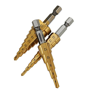 Drillpro 3Pcs 1/4 Inch Hex Shank HSS Titanium Coated Step Drill Bit Set 3-12/4-12/4-20mm