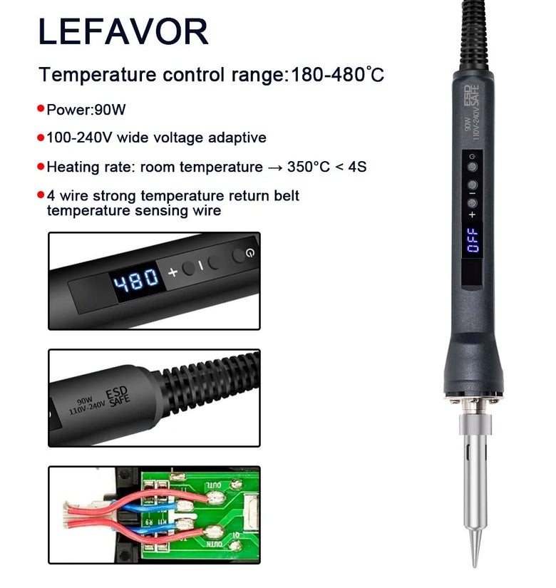 90W Digital Soldering Iron Adjustable Temperature Welding Tool Set Fast Heating Real-Time Display High Precision