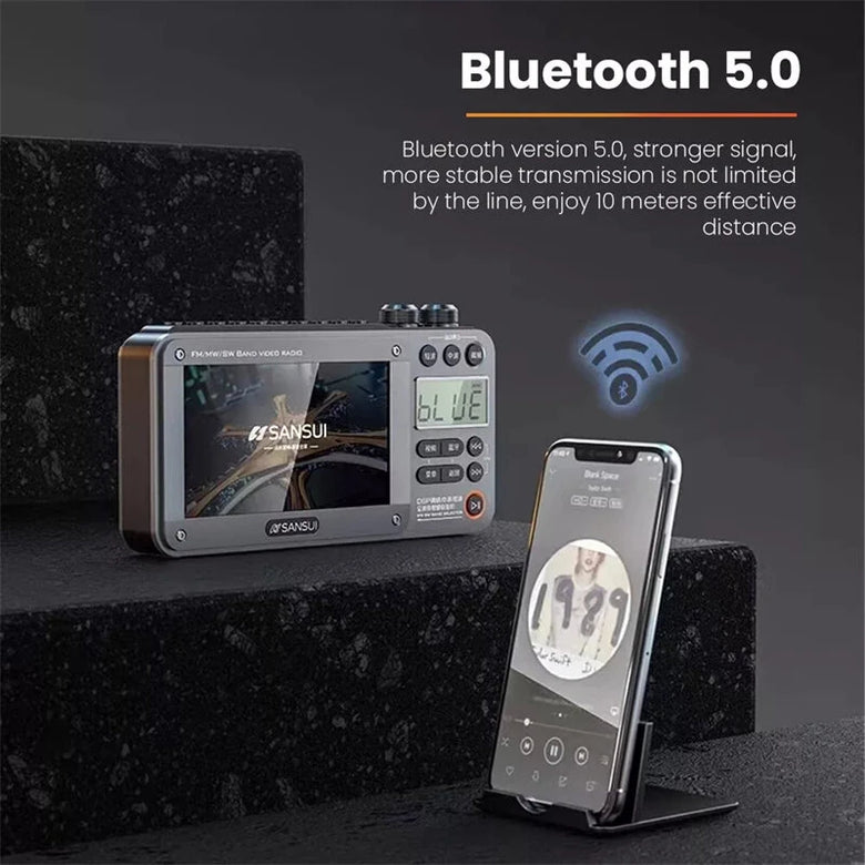 SANSUI F50 Portable FM Radio 4.3-inch Display Wireless bluetooth Speaker Built-in 2.5 inch Magnetic Horn Support USB TF Card Playback MP3 Music Player Radios