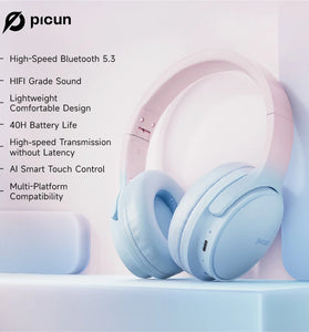 Picun Queen Headset bluetooth V5.3 Headphone 40h Long Battery Life Low Latency Smart Touch HD Calls Over-ear Headset Gifts