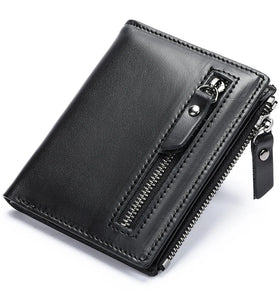 Ekphero Genuine Leather Mens Wallet Man Zipper Short Small Coin Purse Male Rfid Anti-theft Swipe Card Purse Multicard Slot ID Credit Holder