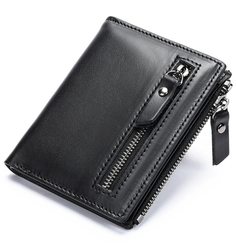 Ekphero Genuine Leather Mens Wallet Man Zipper Short Small Coin Purse Male Rfid Anti-theft Swipe Card Purse Multicard Slot ID Credit Holder