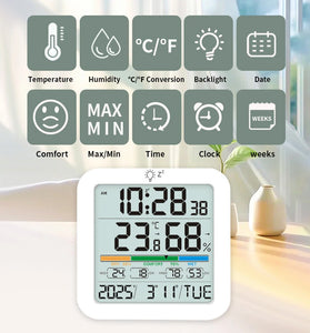 TS-8080 Large Screen Digital Thermometer Hygrometer Alarm Clock with Temperature Humidity Monitor Min Max Record Wall Desk Magnet Mount