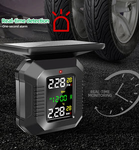 RedrRover Solar Power Motorcycle TPMS Color LCD Display Motorcycles Tire Pressure Monitoring System USB Power Security Alarm Monitor IPX67 Waterproof