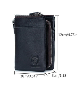 BULLCAPTAIN Men's Genuine Leather Wallet Detachable Coin Purse Large Capacity Multi-card Slots Card Holder Money Clip