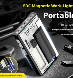 5-LED Magnetic Portable Flashlight With 21700 Battery USB Rechargeable with Digital Display, Red & Blue Warning Lights, Outdoor EDC Work Inspection Lamp